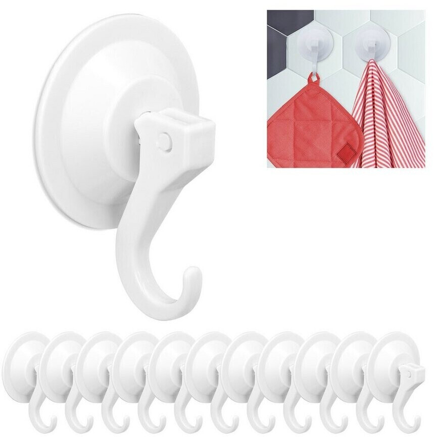 Relaxdays White suction cup hooks 12 pieces wall mount