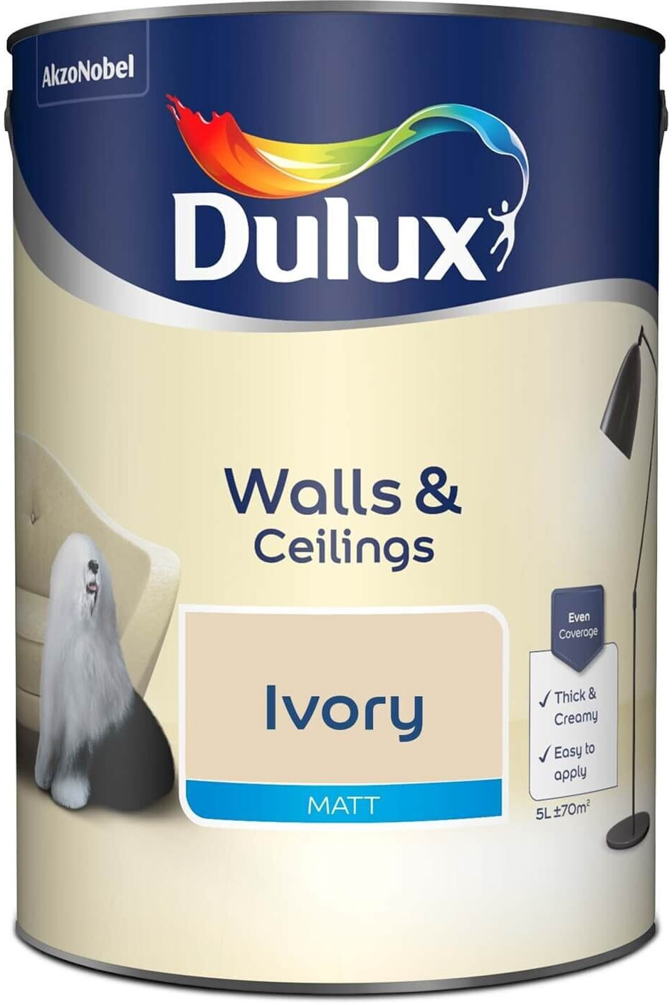 Buy Dulux Ivory Matt Emulsion Paint 5L from £34.00 (Today) Best