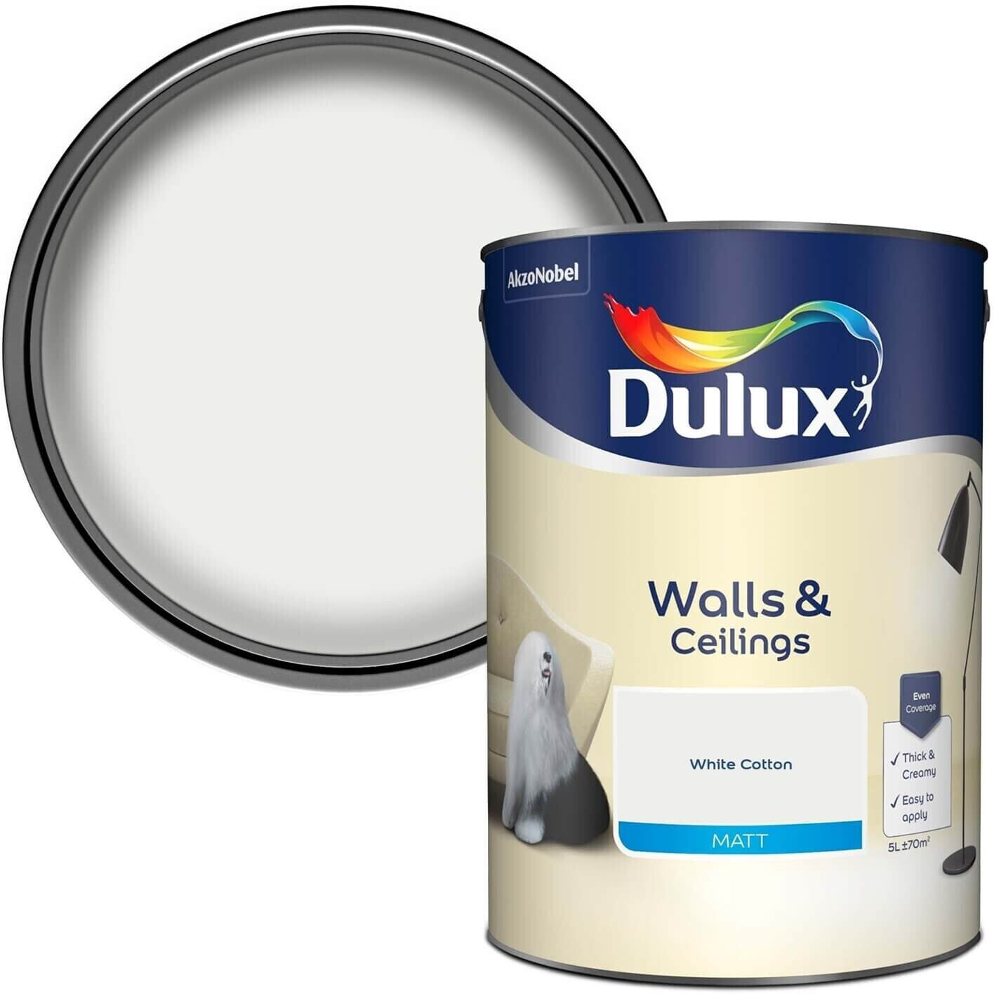 Buy Dulux White Cotton - Matt Emulsion Paint - 5L from £26.00 (Today