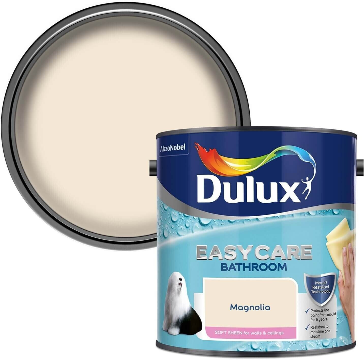 Photos - Paint / Enamel Dulux Easycare Bathroom Silk Paint - Magnolia - 2.5L 
