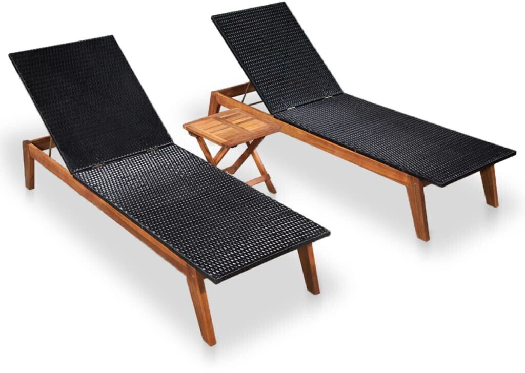 vidaXL Chaise longue en résine tressée et bois d'acacia (2 pièces)