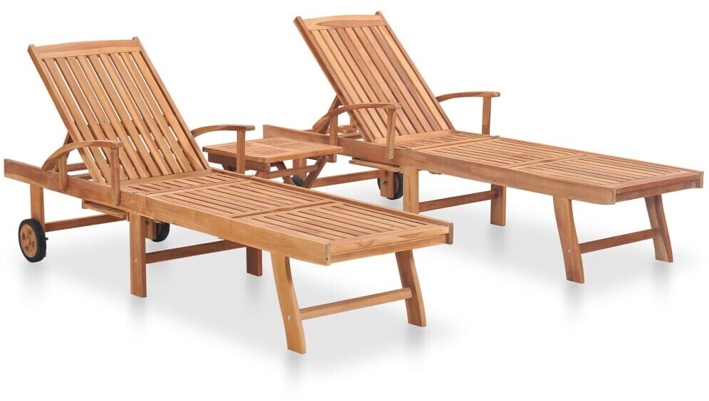 vidaXL Chaise longue avec table en bois de teck (2 pièces)