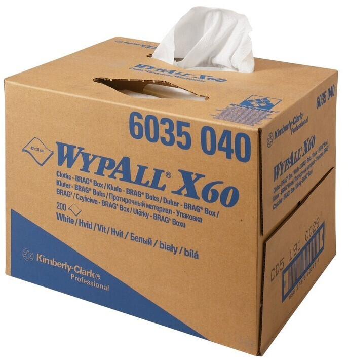 Kimberly-Clark Wiping cloth WYPALL X60 BRAG box blue 2 ply, I fold, HYDROKNIT, 1 box x 200 wipes