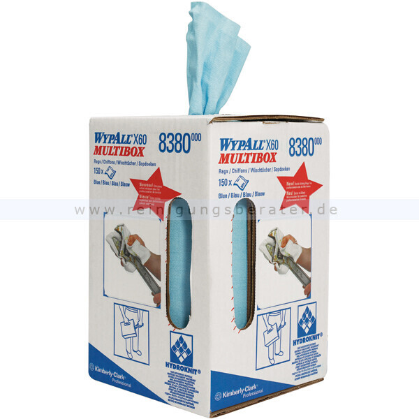 Kimberly-Clark WYPALL X60 Multibox Blue 1 ply, made of HYDROKNIT, central removal, 1 x 150 wipes
