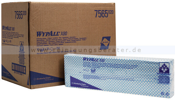 Kimberly-Clark Wiping cloth WYPALL X80 Interfold Blue 2 ply, I fold, HYDROKNIT, 10 bags x 25 cloths