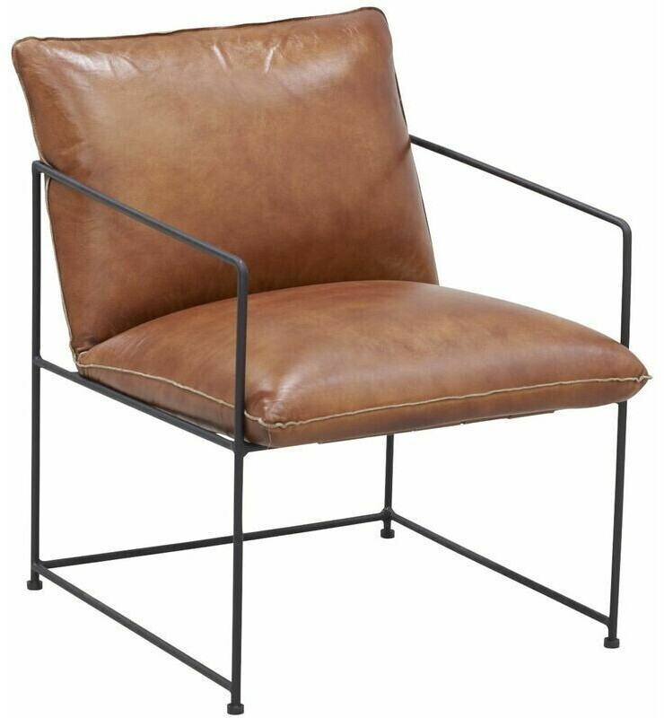 Aubry Gaspard Fauteuil en cuir marron et métal