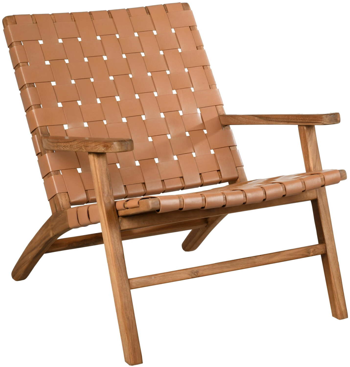 Aubry Gaspard Fauteuil Munduk en teck et cuir camel