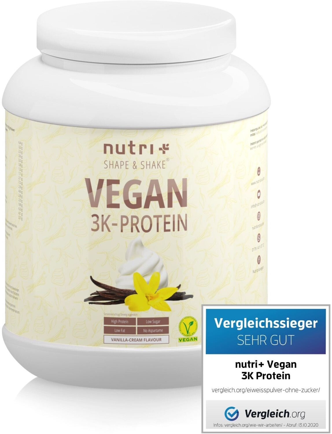 Nutri-Plus Vegan 3K Shape & Shake 1000g Vanilla