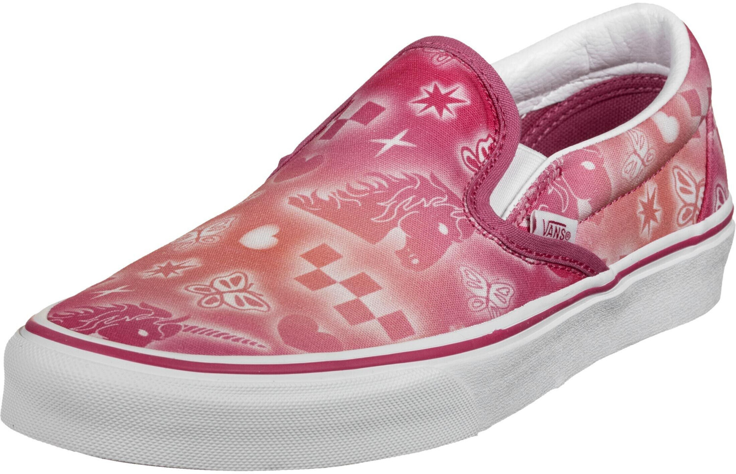 purple and white slip on vans