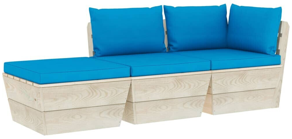 vidaXL Salon de jardin palette 3 pcs avec coussins Épicéa imprégné (3063424)