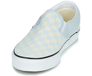 blue and white checkered vans slip on