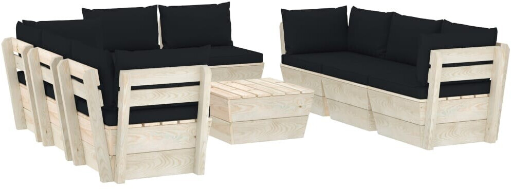 vidaXL Salon de jardin palette 9 pcs avec coussins (3063655)