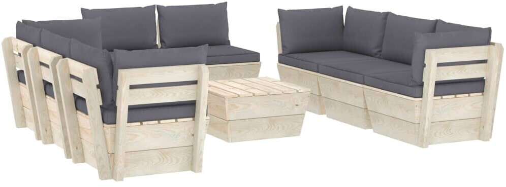 vidaXL Salon de jardin palette 9 pcs avec coussins (3063648)