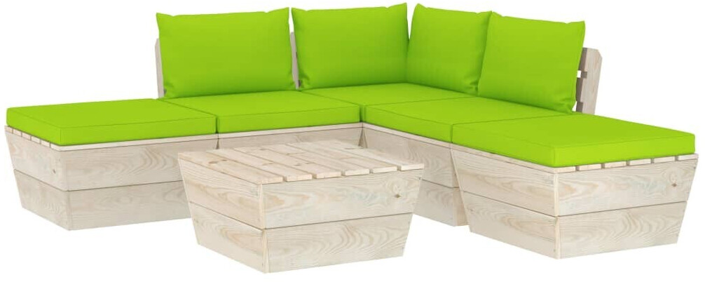 vidaXL Salon de jardin palette 6 pcs avec coussins Épicéa imprégné (3063503)