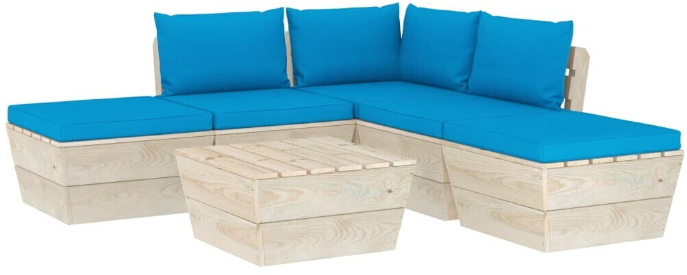 vidaXL Salon de jardin palette 6 pcs avec coussins Épicéa imprégné (3063496)