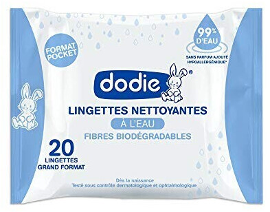 Dodie Lingettes nettoyantes à l'eau biodégradables Format Pocket (x20 pc)