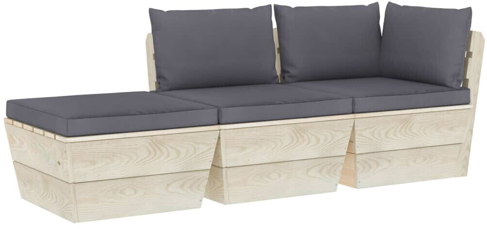 vidaXL Salon de jardin palette 3 pcs avec coussins Épicéa imprégné (3063420)