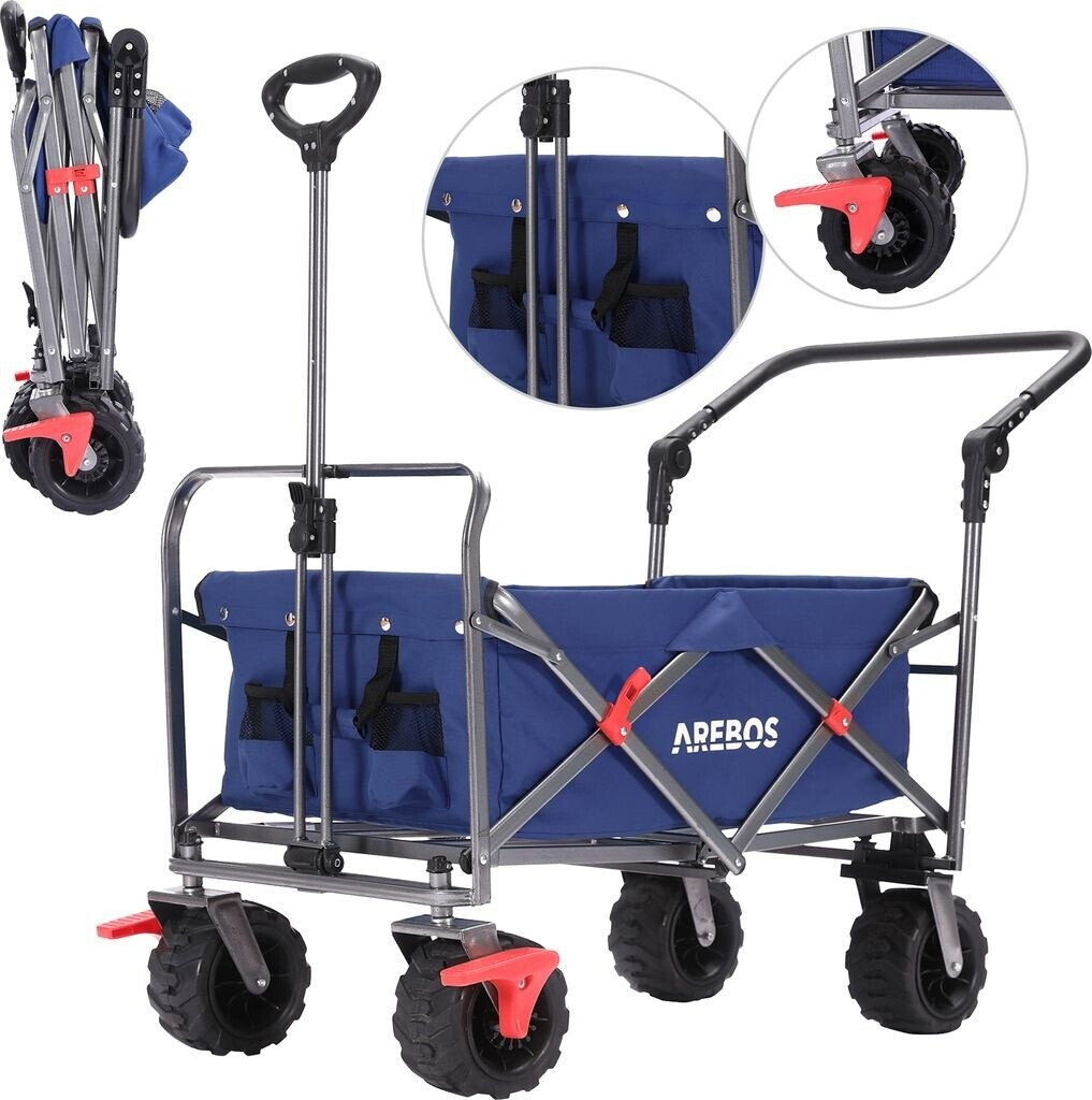 Arebos Foldable handcart with telescopic push bar blue