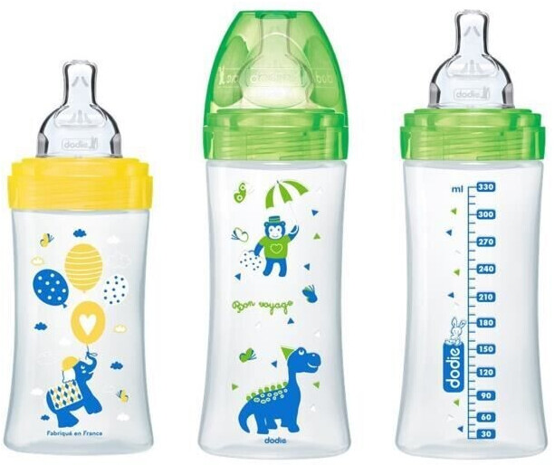 Dodie Lot de 3 biberons Sensation+ vert/jaune