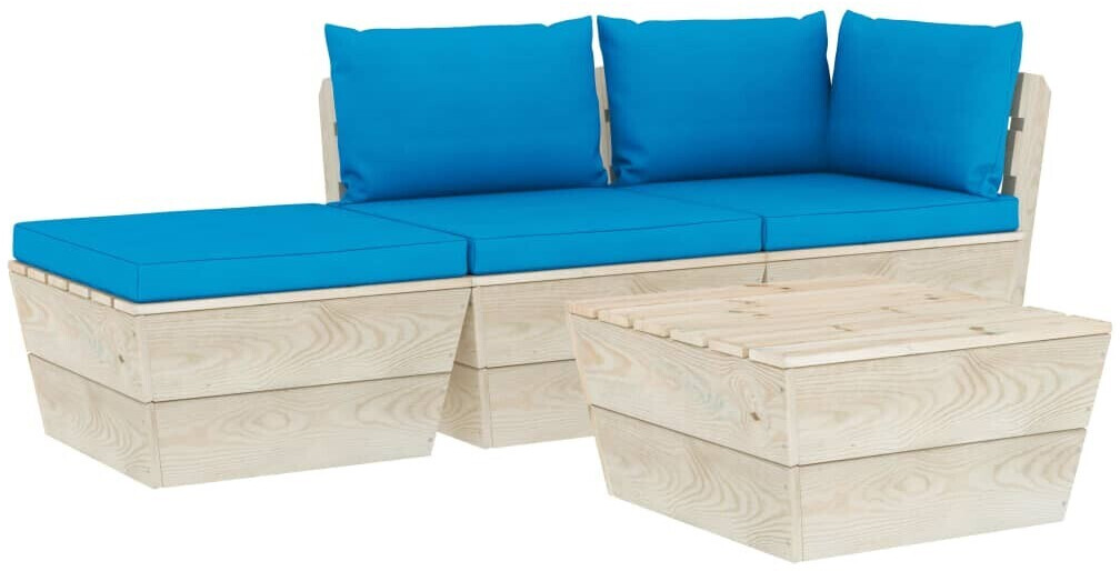 vidaXL Salon de jardin palette 4 pcs avec coussins (3063436)