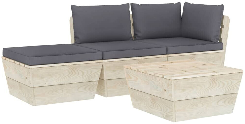 vidaXL Salon de jardin palette 4 pcs avec coussins (3063432)