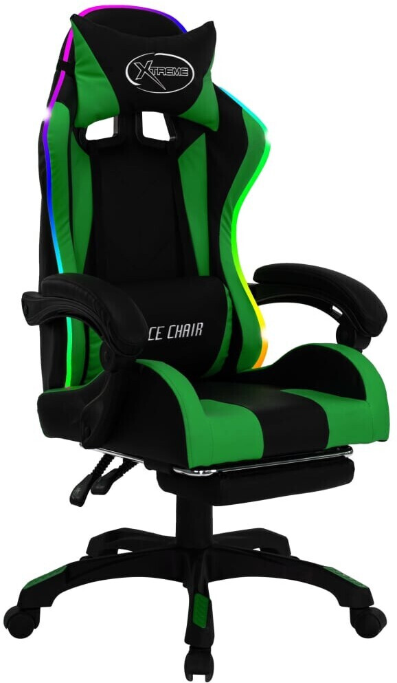 vidaXL Fauteuil gamer avec LED RGB vert/noir avec repose-pieds