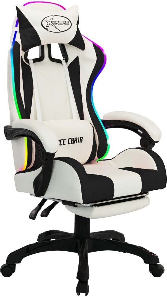 vidaXL Fauteuil gamer avec LED RGB blanc avec repose-pieds