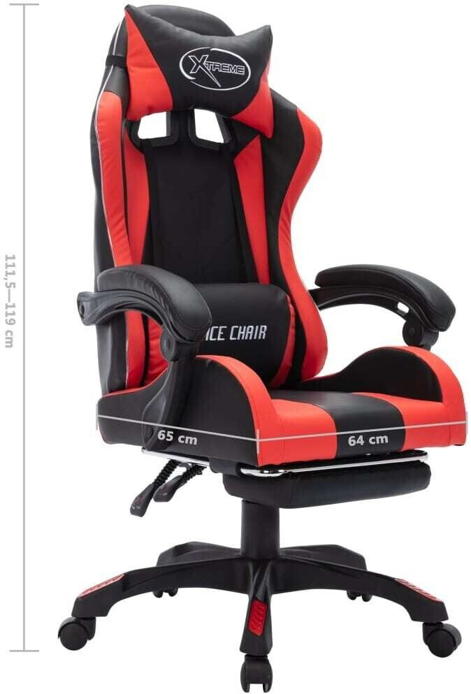 vidaXL Fauteuil gamer avec LED RGB rouge/noir avec repose-pieds