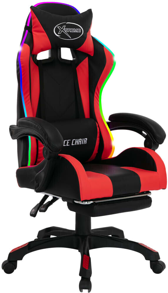 vidaXL Gaming Chair with RGB LED Red/Black with Footrest