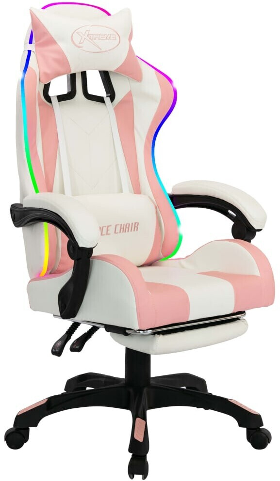 vidaXL Fauteuil gamer avec LED RGB rose/blanc avec repose-pieds
