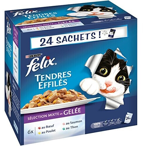 Felix Tendres effilés en gelée Sélection mixte viandes/poissons (24 x 100 g)