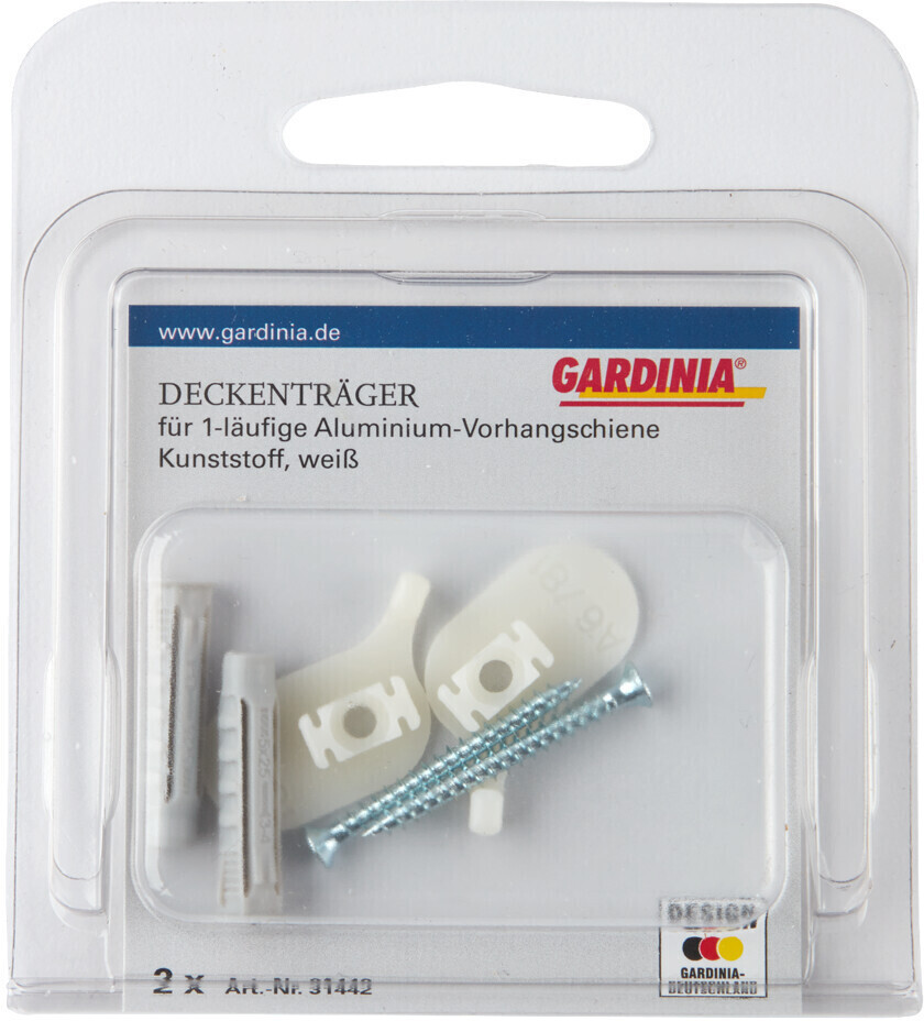 Gardinia Deckenträger für Alu-Vorhangschienen 1-läufig (31442) bei Preisvergleich 4,39 € 2er-Pack | weiß ab