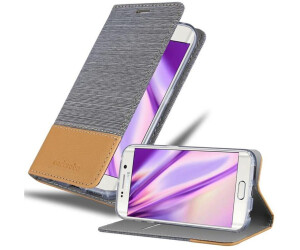 Cadorabo Hülle für Samsung Galaxy S6 Edge in GRAU SCHWARZ Case Cover Schutzhülle Etui Tasche Book Klapp Style Handyhülle mit Magnetverschluss Standfunktion und Kartenfach