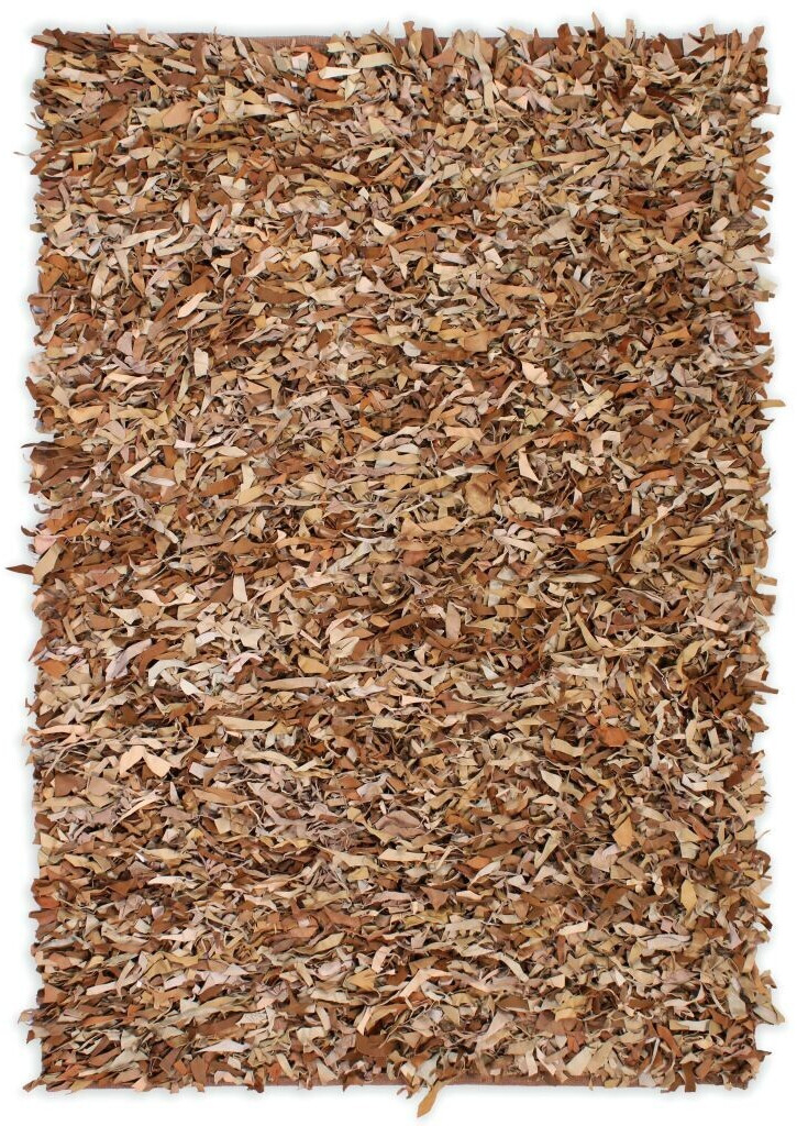 vidaXL Tapis shaggy en cuir 160 x 230 cm marron