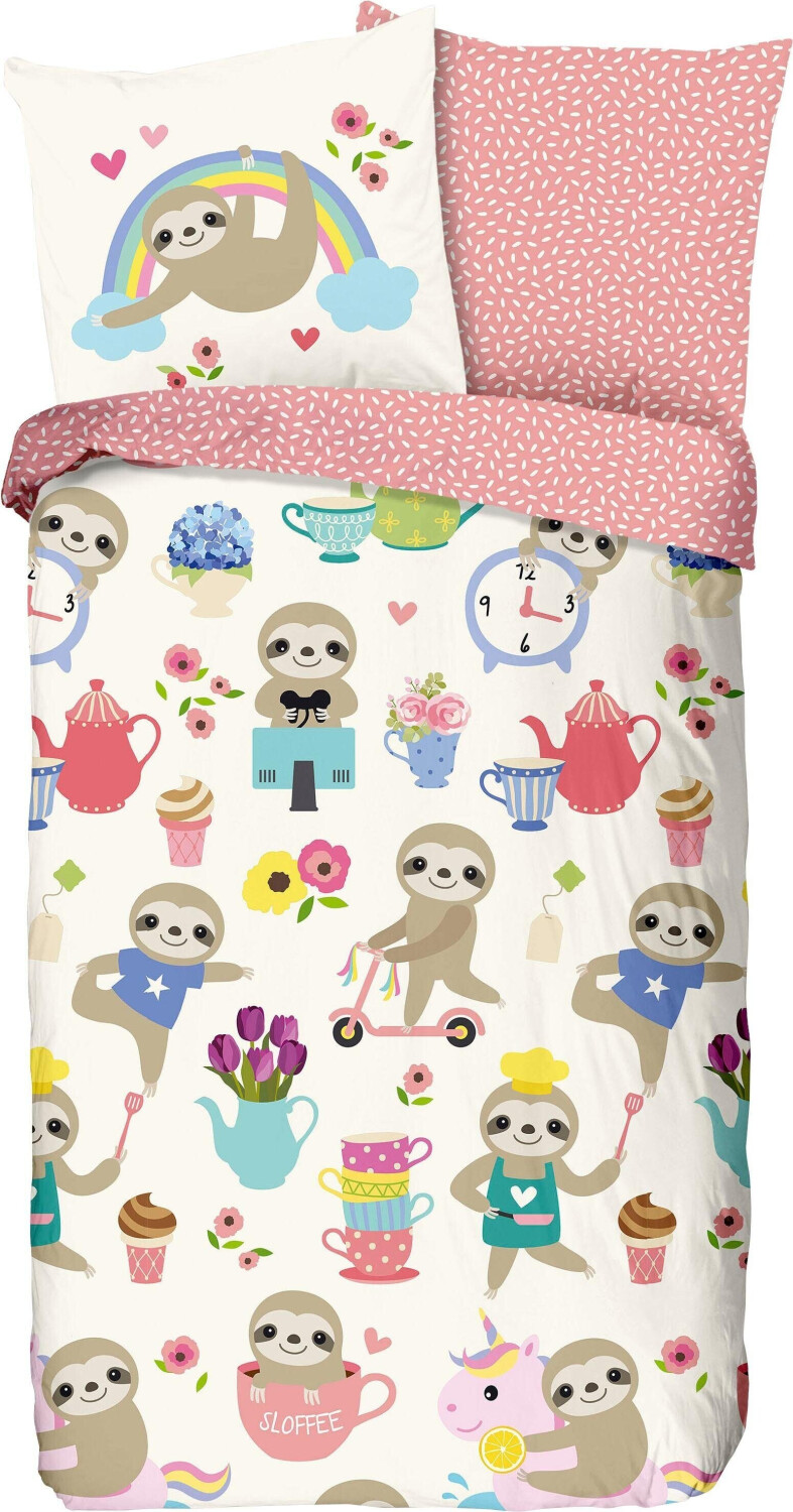 Good Morning Buzzy sloth 80x80+135x200cm multi/pink