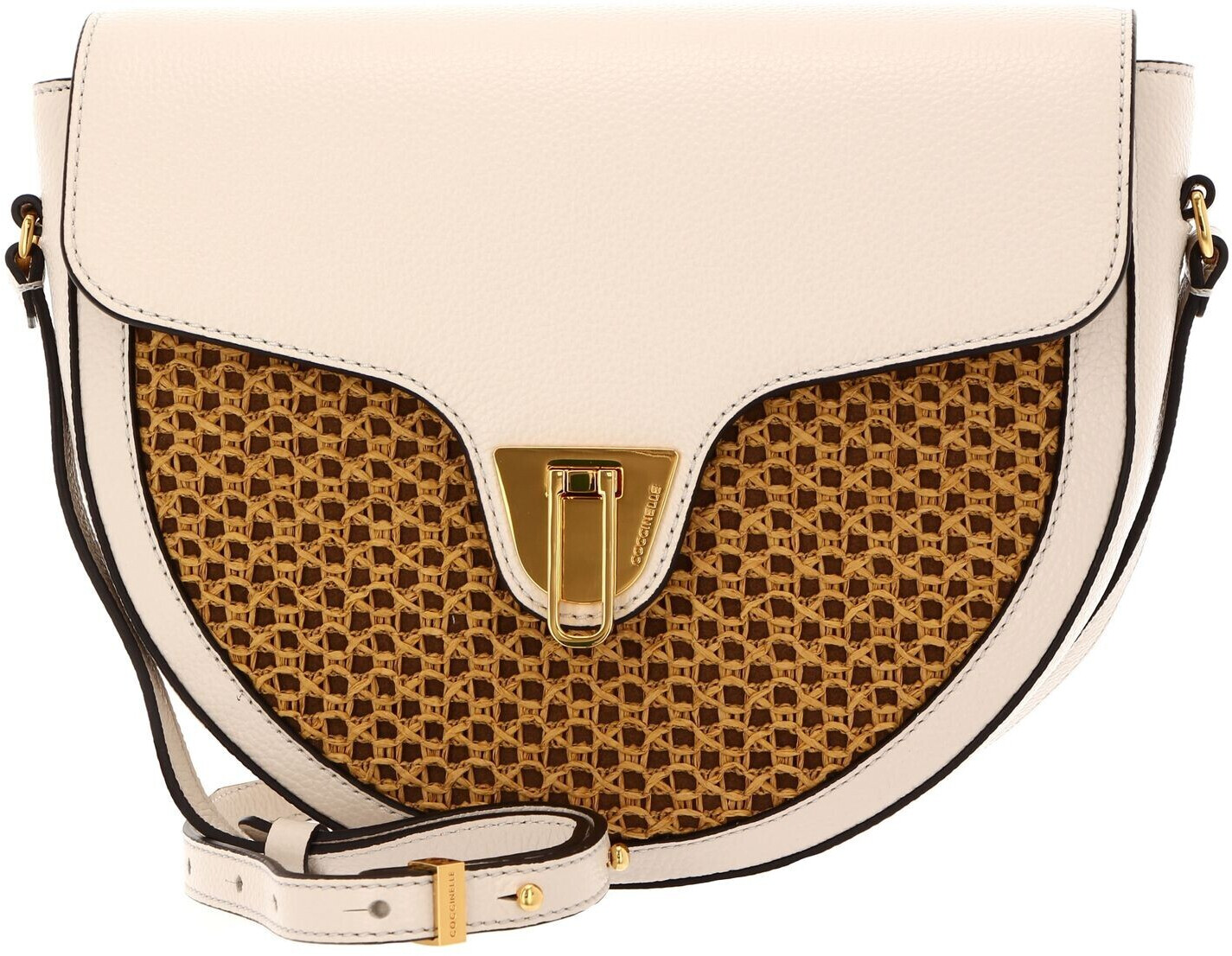Coccinelle Beat Paglia Rete Crossbody Bag Lambskin White/Caramel