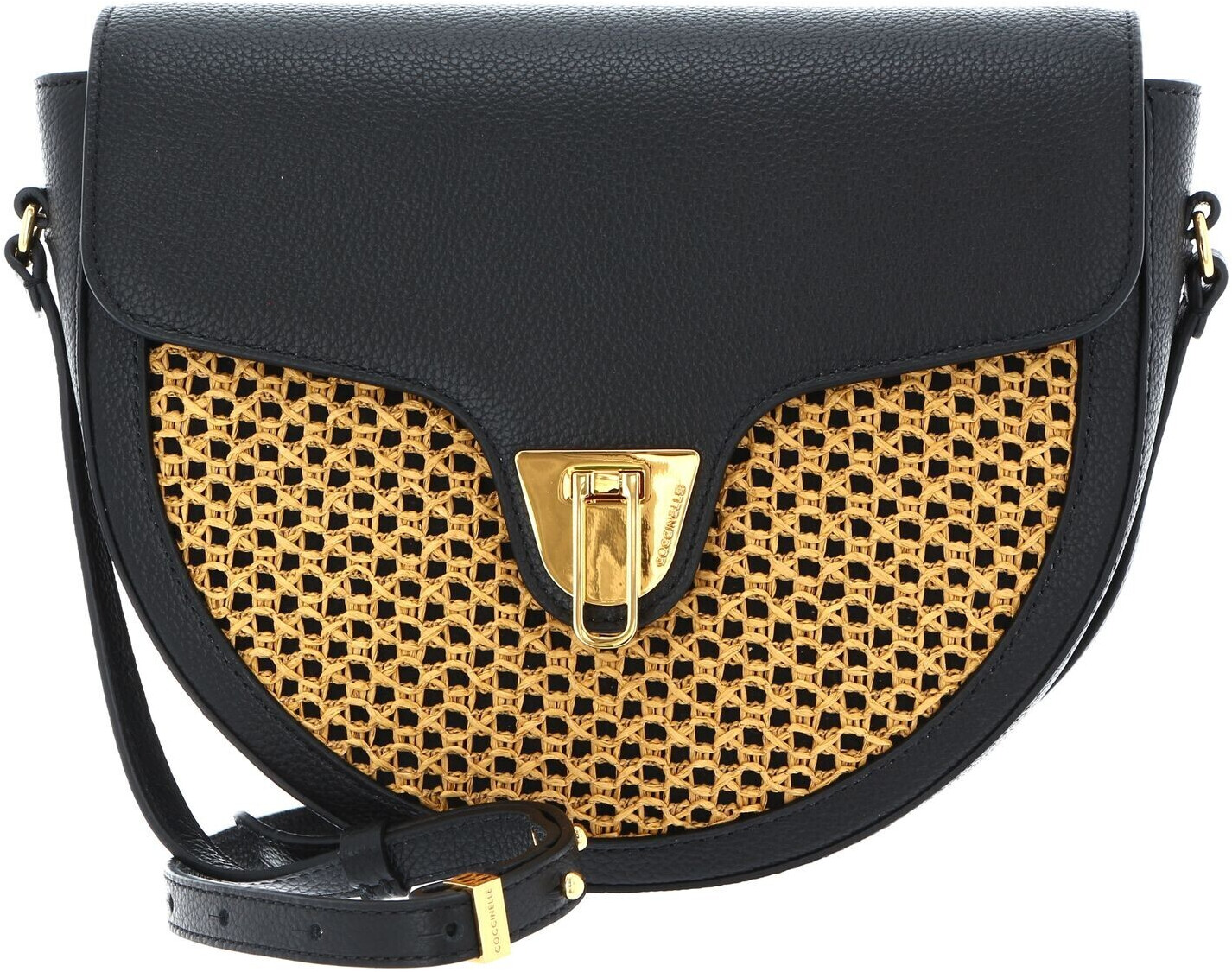 Coccinelle Beat Paglia Rete Crossbody Bag Noir/Caramel