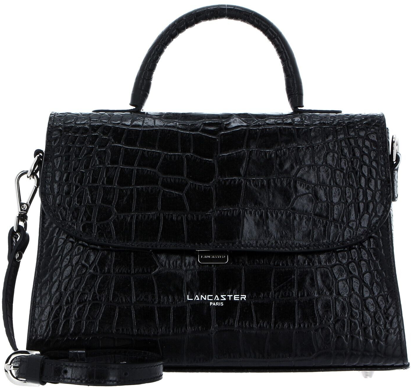 Lancaster Exotic Croco Handle Bag Noir