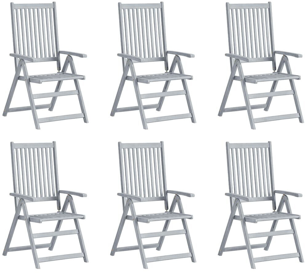 vidaXL Solid Acacia Reclining Garden Chairs (White) - 6pcs