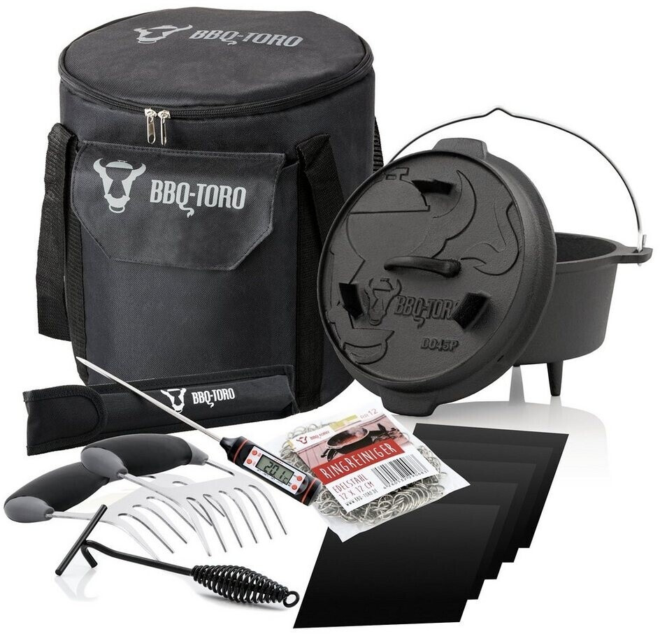 Faitout Fonte BBQ-Toro Dutch Oven Forest 4.2L - Pré-assaisonné - Cuisson Extérieur - Couvercle Thermomètre