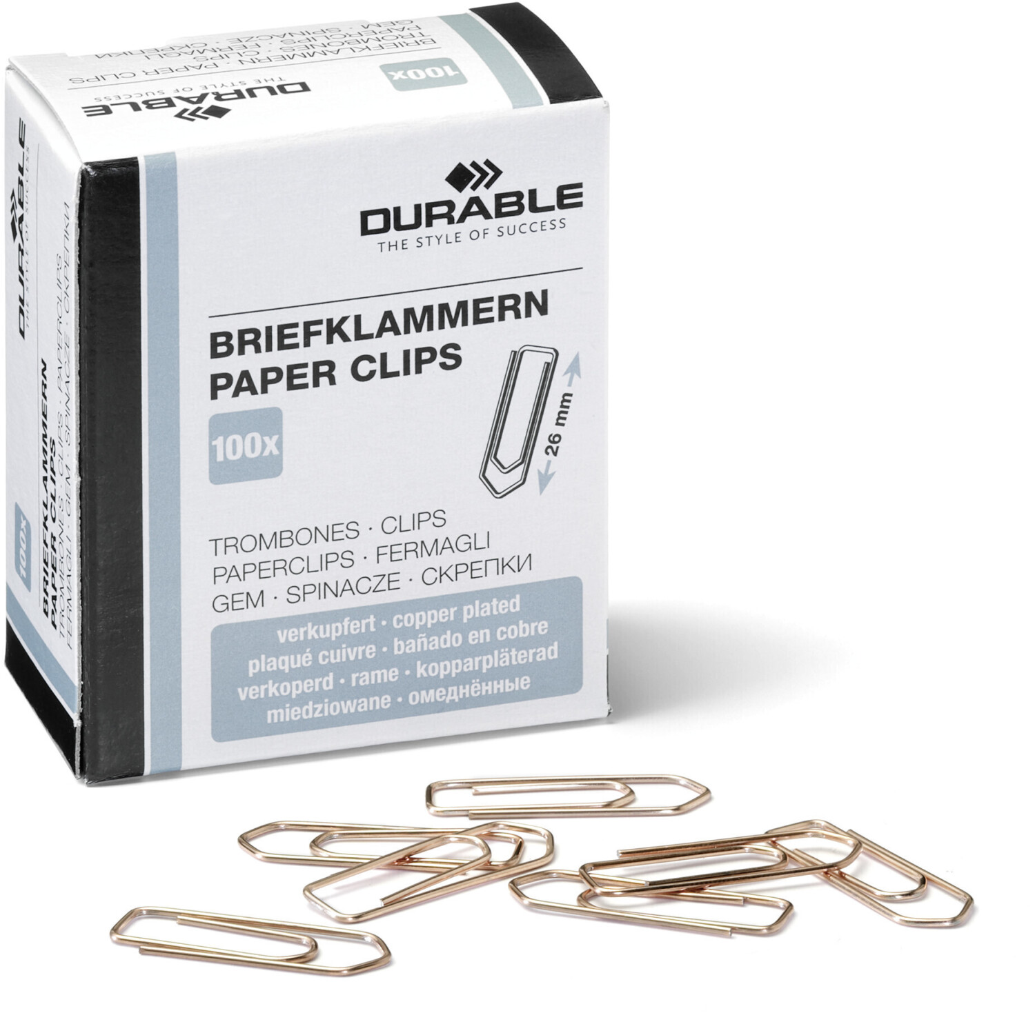 DURABLE 120424 Paper Clips 26 mm copper plated