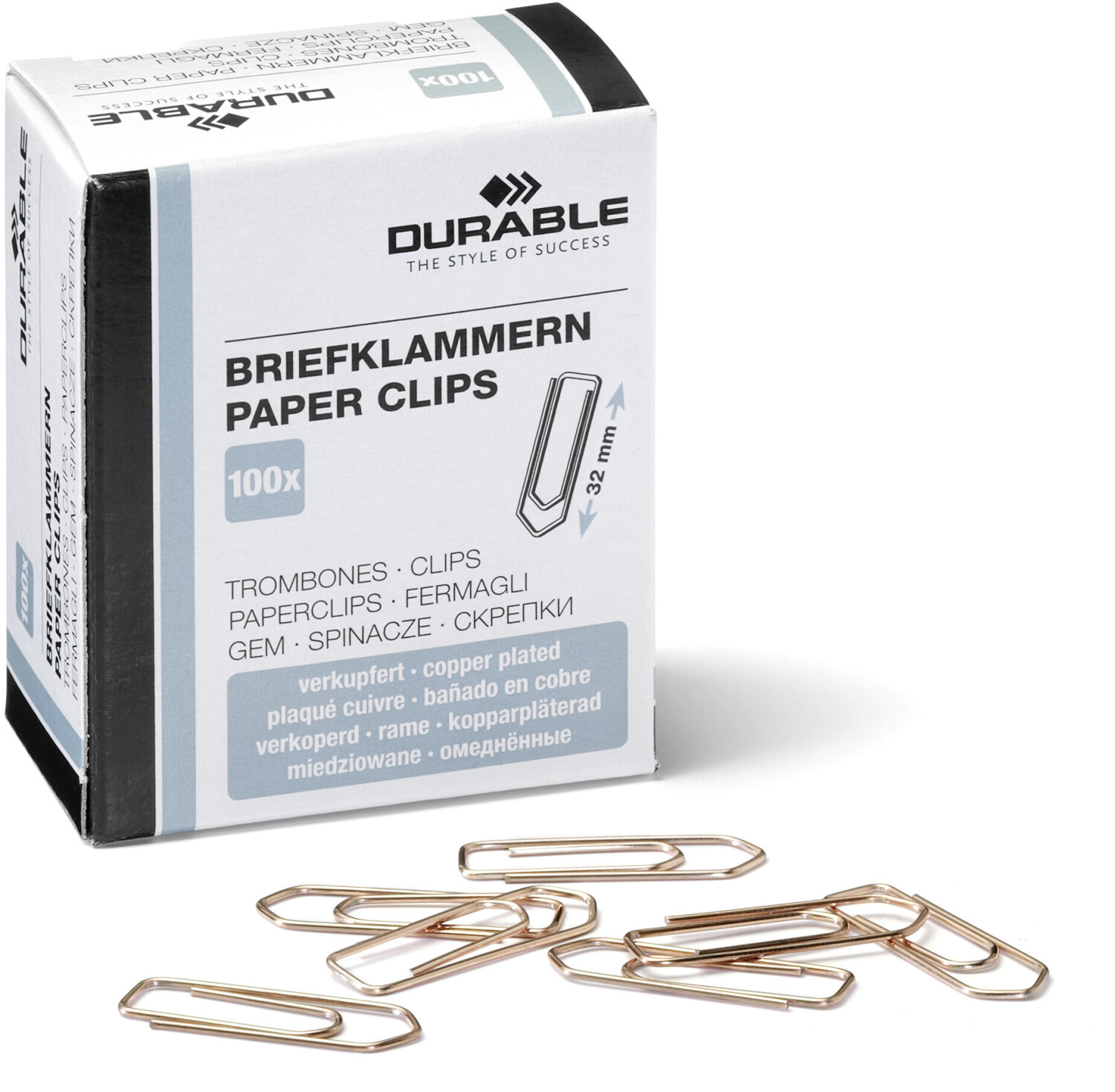 DURABLE 120824 Paper Clips 32 mm copper plated
