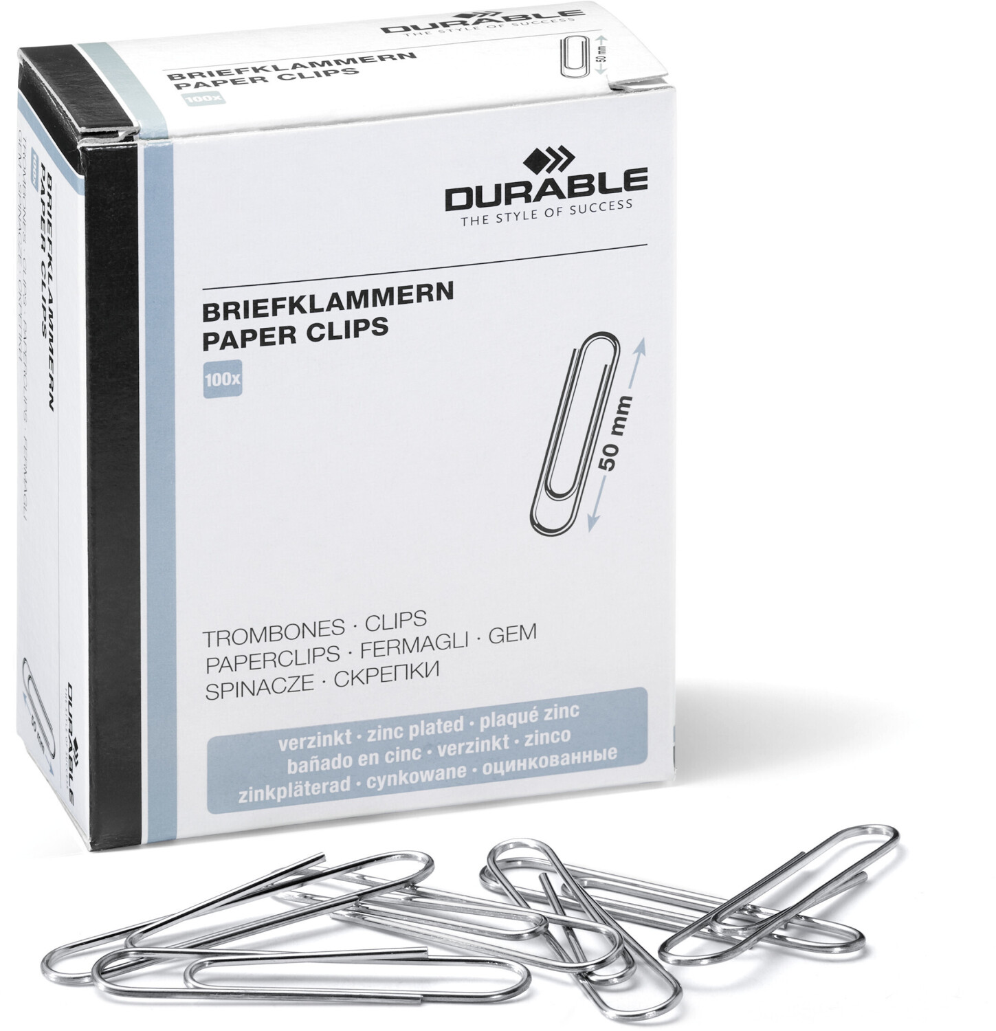 DURABLE 122425 Paper Clips zinc plated 50 mm