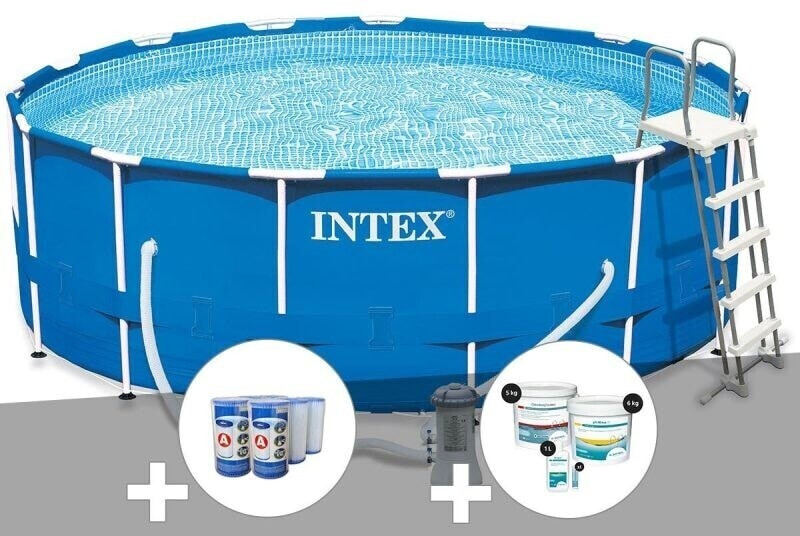 Intex Metal Frame ronde 457 x 122 cm (28242) 6 cartouches filtre + kit de traitement au chlore