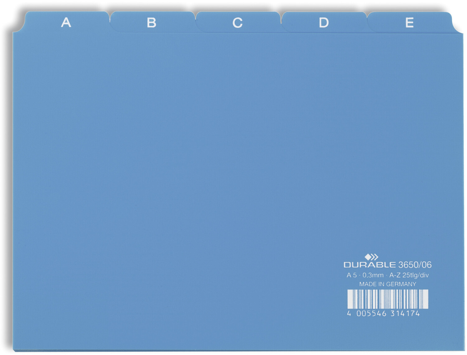 DURABLE 365006 25 Piece A5 Index Card Set with Printed A-Z Tab Blue