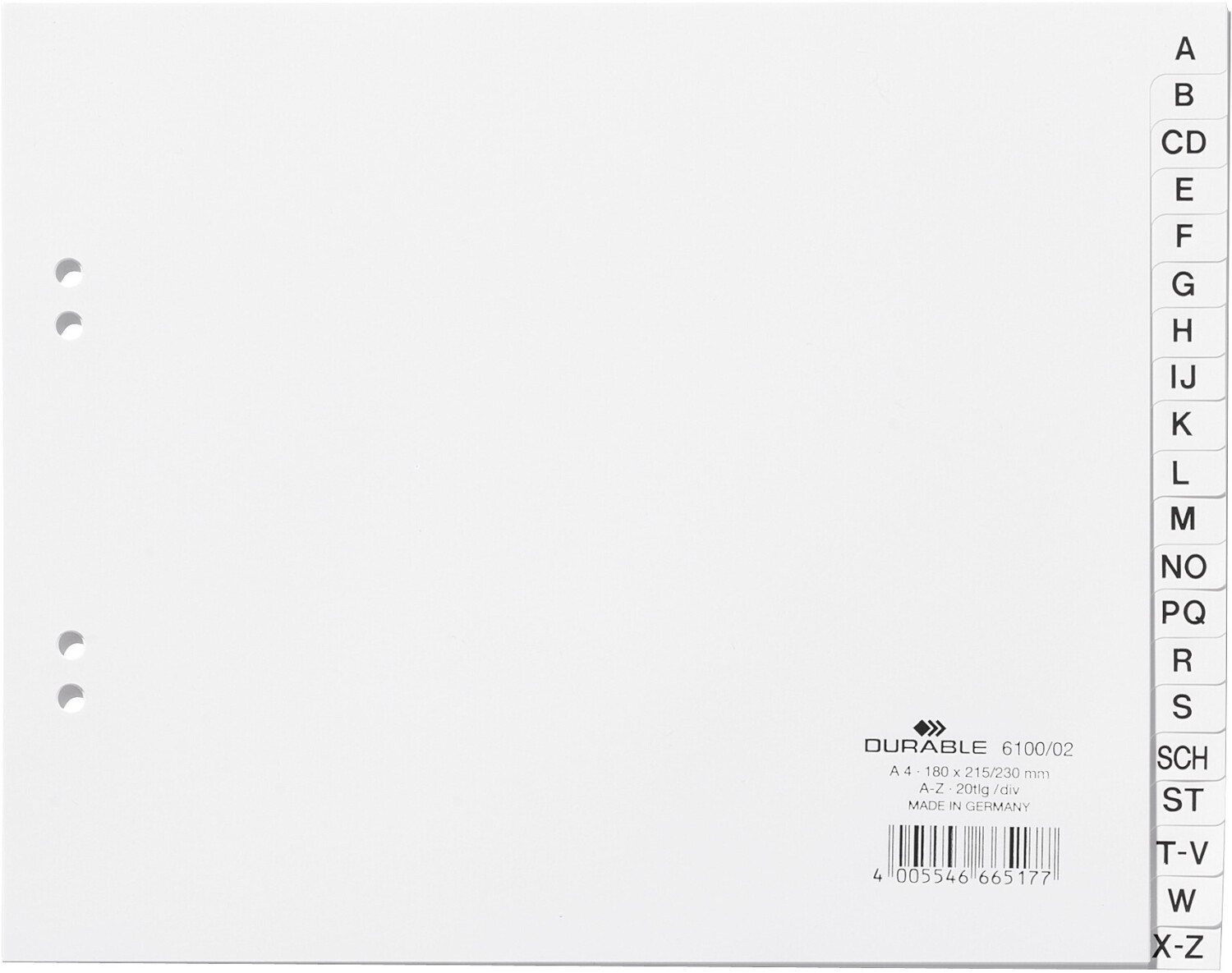 DURABLE 610002 Index A-Z DIN A4 20 parts White