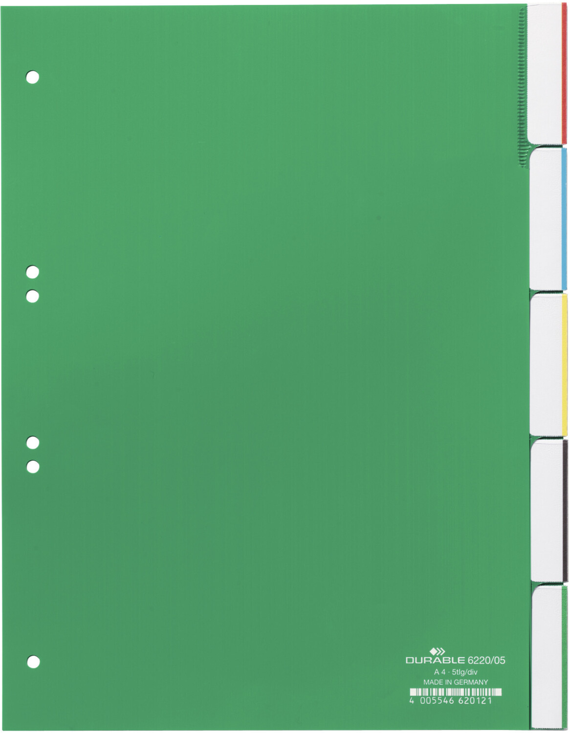DURABLE 622005 Index File with Sealed Tabs and 10 Insert Labels for A4 Sheets hard foil Green