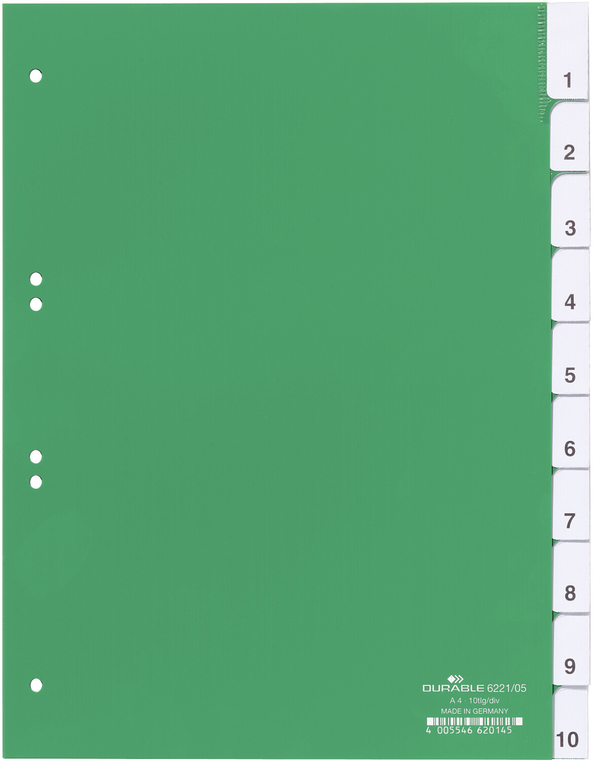 DURABLE 622105 Index File with Sealed Tabs and 10 Insert Labels for A4 Sheets hard foil Green