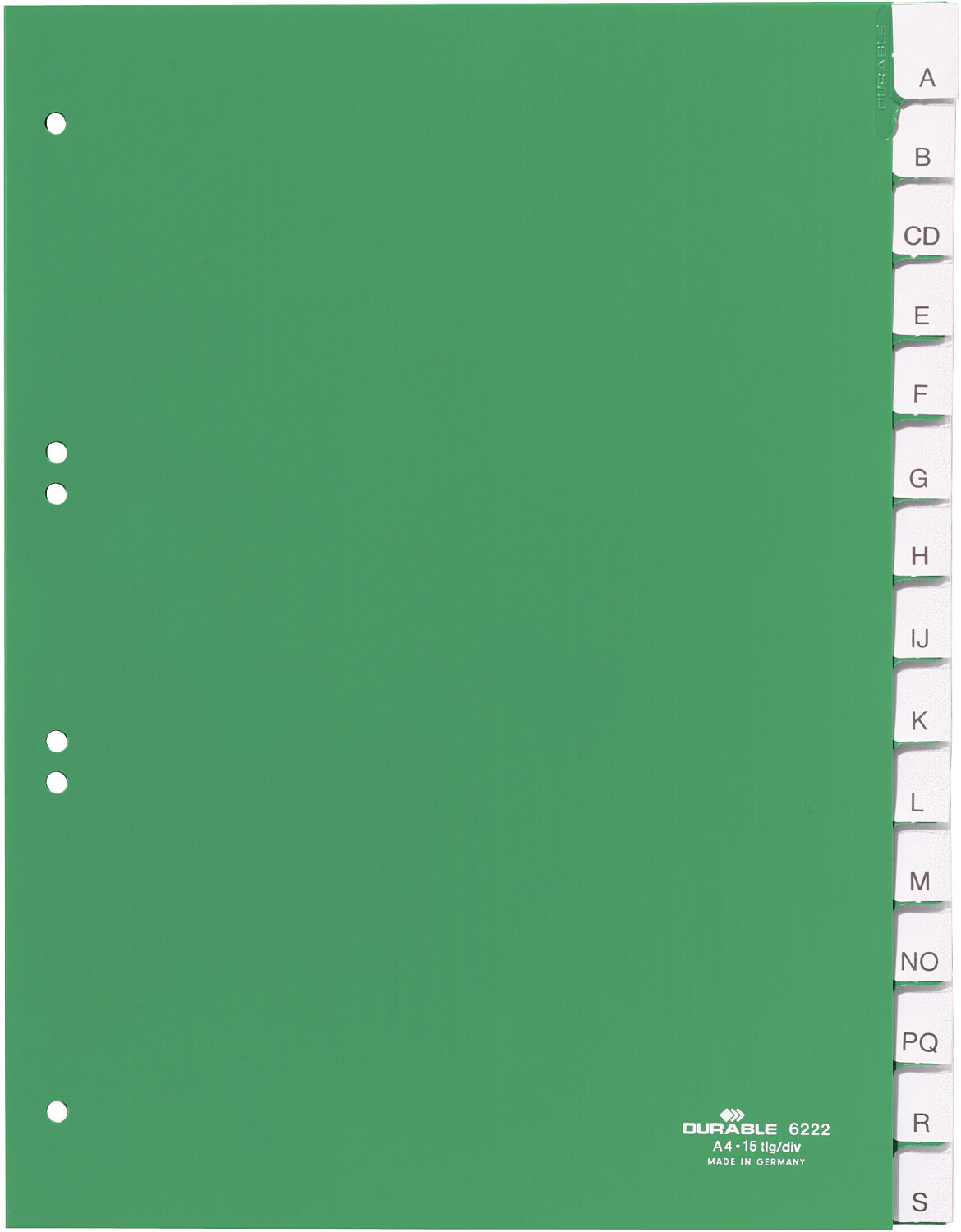 DURABLE 6222-05 Index Plastic Blank DIN A4 Pack of 15 Green