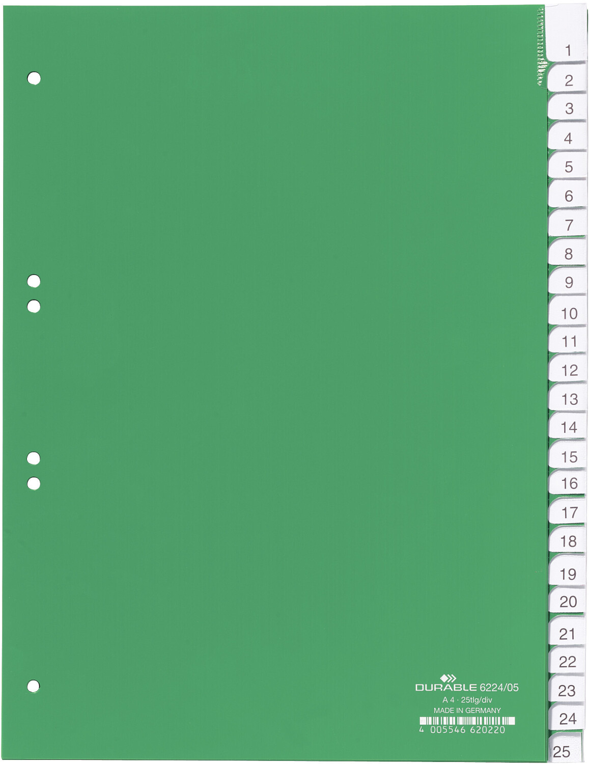 DURABLE 622405 Blank Index File with Sealed Tabs and 25 Insert Labels for A4 Sheets Green